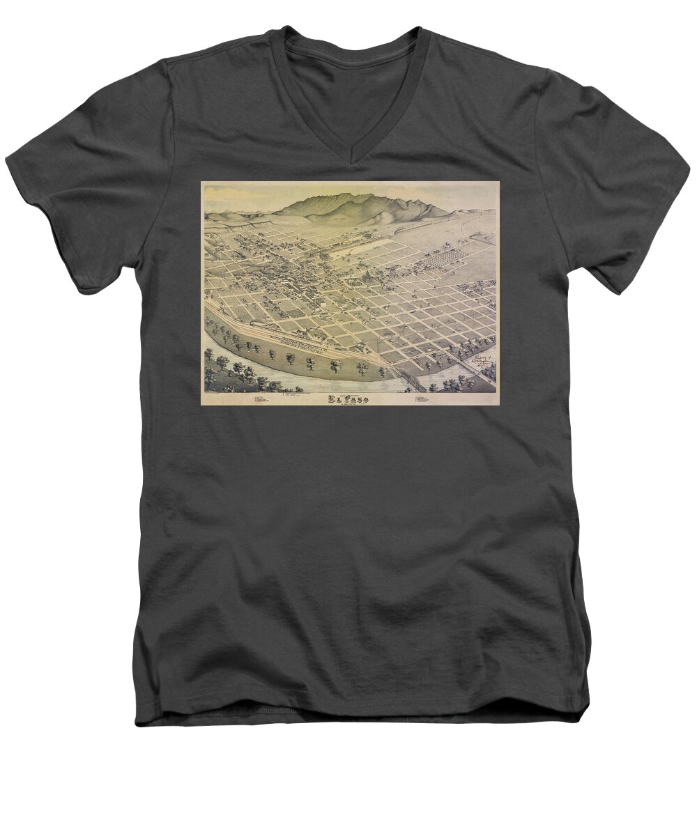 Texas Men's V-Neck T-Shirt featuring the digital art El Paso 1886 by Augustus Koch by Texas Map Store