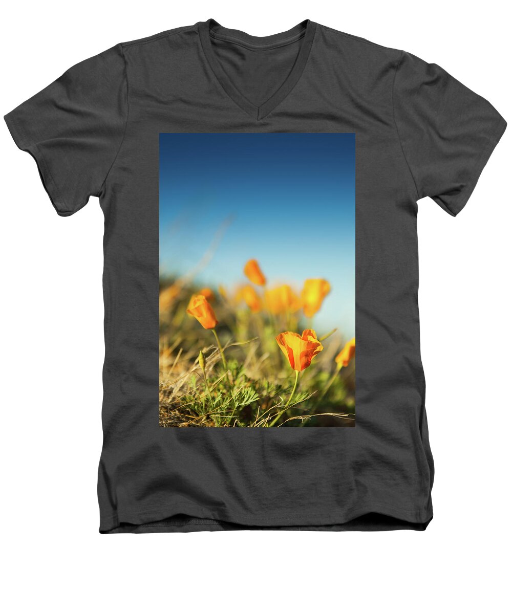 California Poppy Men's V-Neck T-Shirt featuring the photograph El Paso Poppies by SR Green