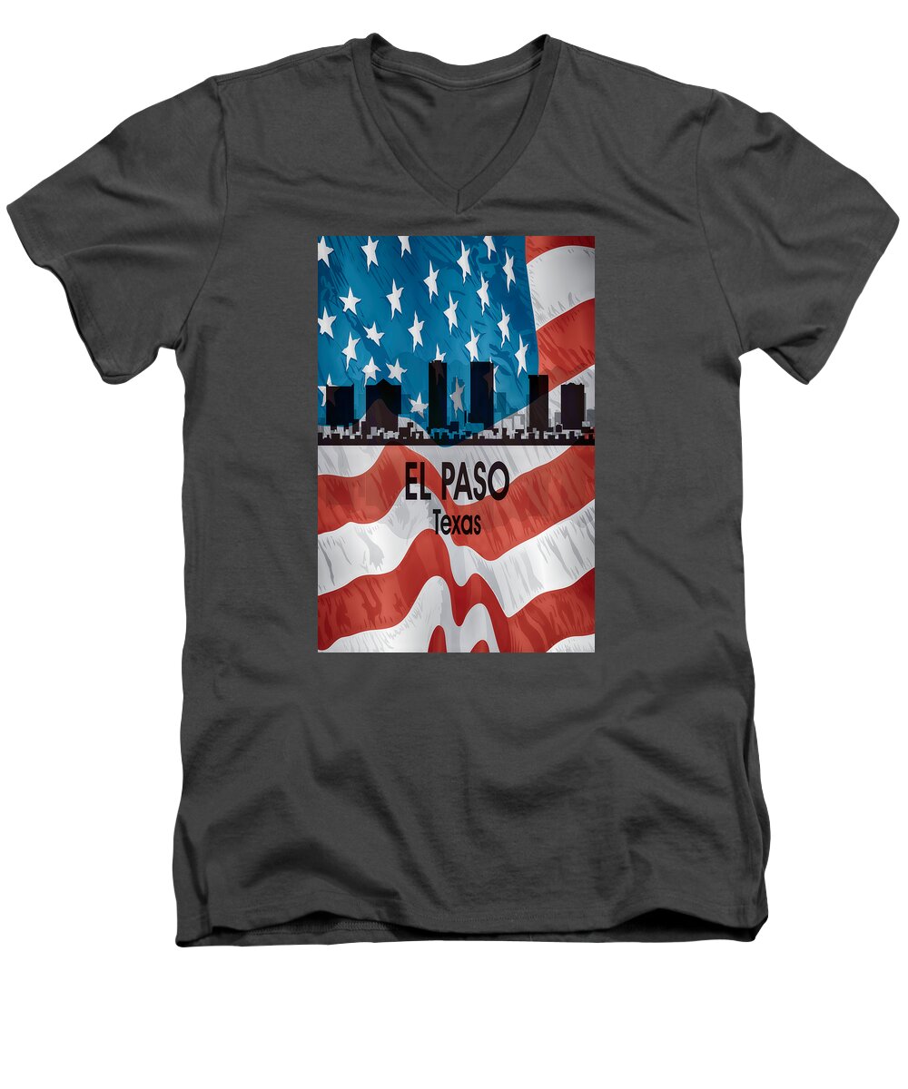 El Paso Men's V-Neck T-Shirt featuring the digital art El Paso TX American Flag Vertical by Angelina Tamez