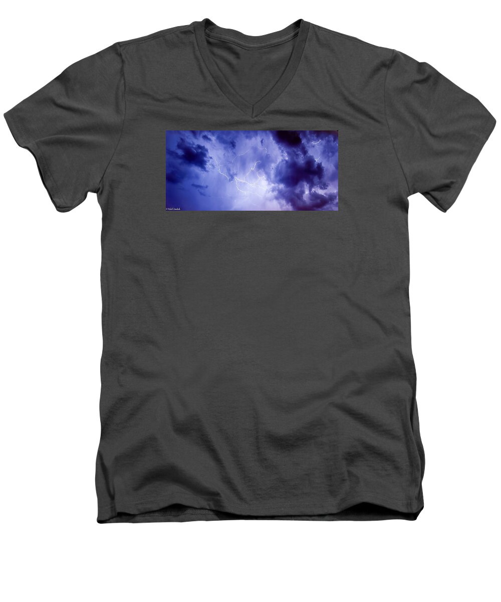 Storm Men's V-Neck T-Shirt featuring the photograph Electric Blue by Mike Ronnebeck