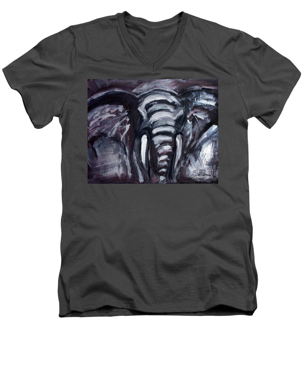 Elephant Men's V-Neck T-Shirt featuring the painting Elephant by Lidija Ivanek - SiLa