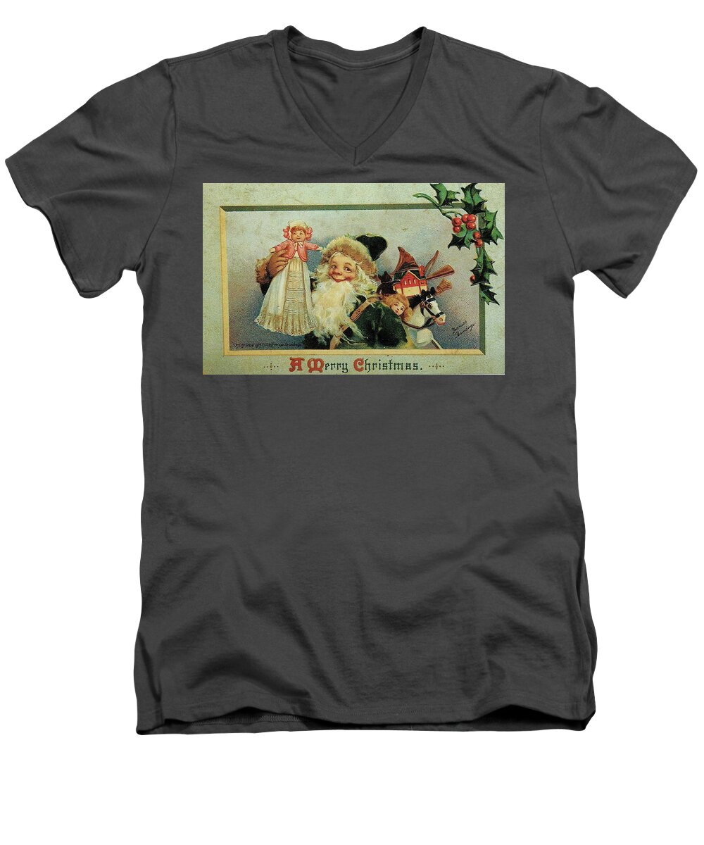 Frances Brundage Men's V-Neck T-Shirt featuring the painting Elf Christmas by Reynold Jay