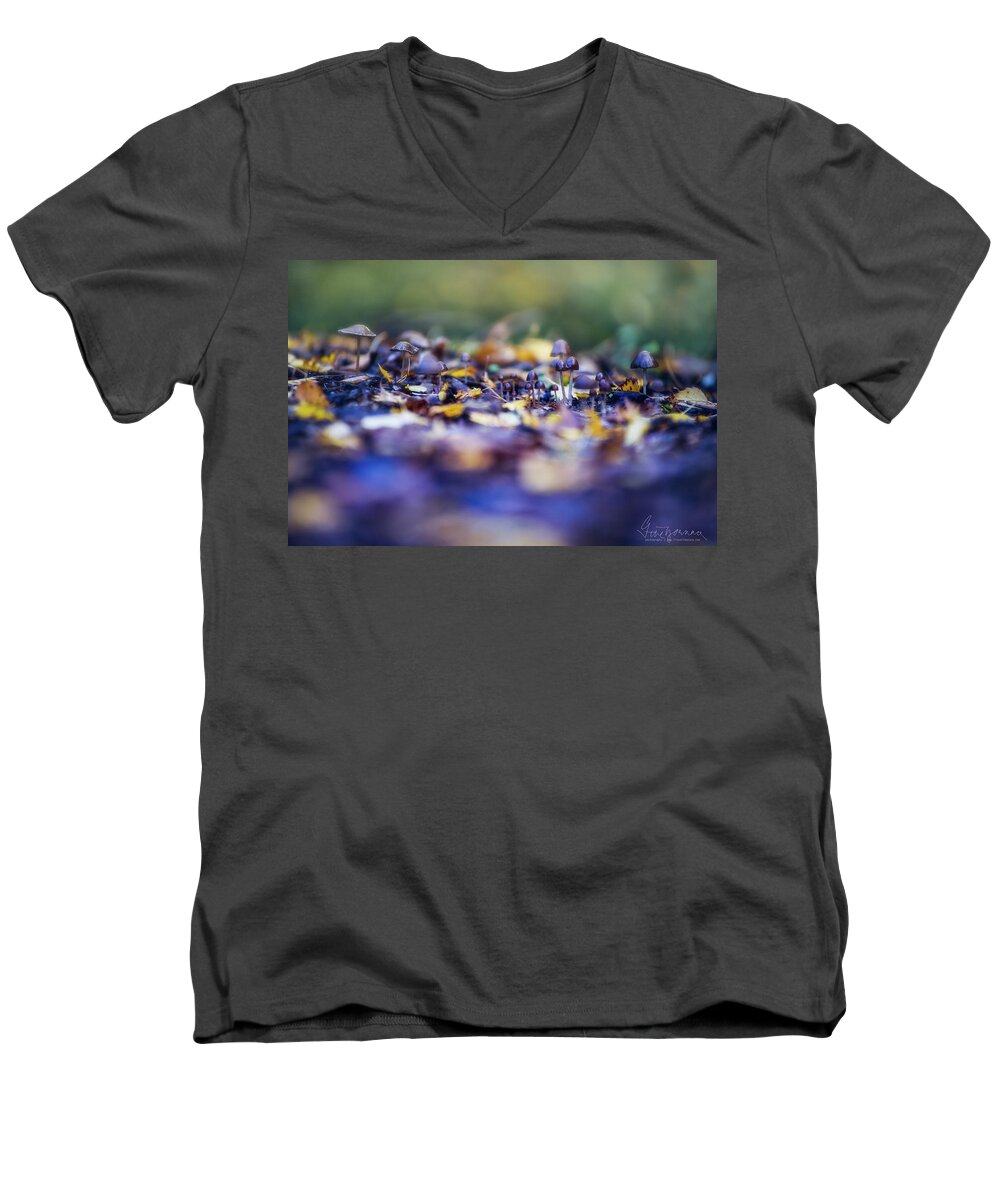 Mushroom Men's V-Neck T-Shirt featuring the photograph Elfin World by Gene Garnace