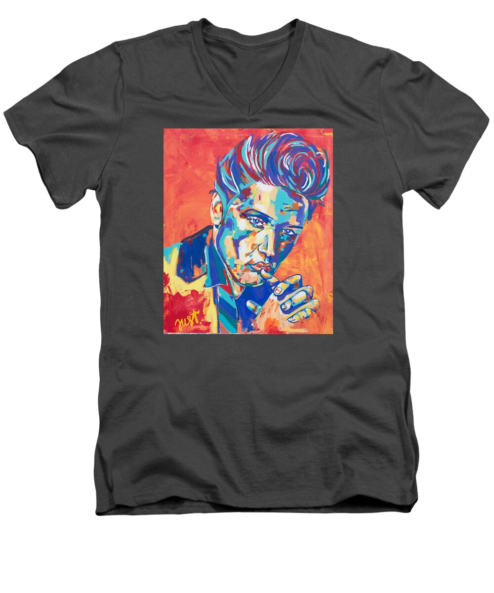 Elvis Presley Men's V-Neck T-Shirt featuring the painting Elvis by Janice Westfall