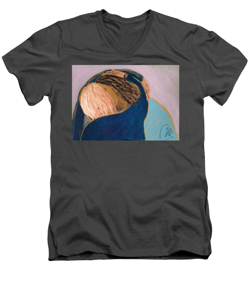 Umber Men's V-Neck T-Shirt featuring the painting Embrace II by Bachmors Artist
