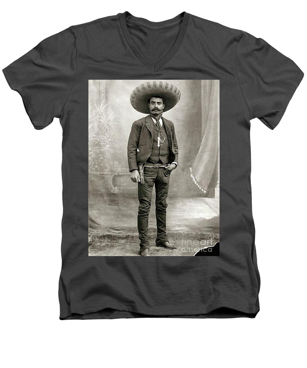 Pd: Reproduction Men's V-Neck T-Shirt featuring the photograph Emiliano Zapata by Thea Recuerdo