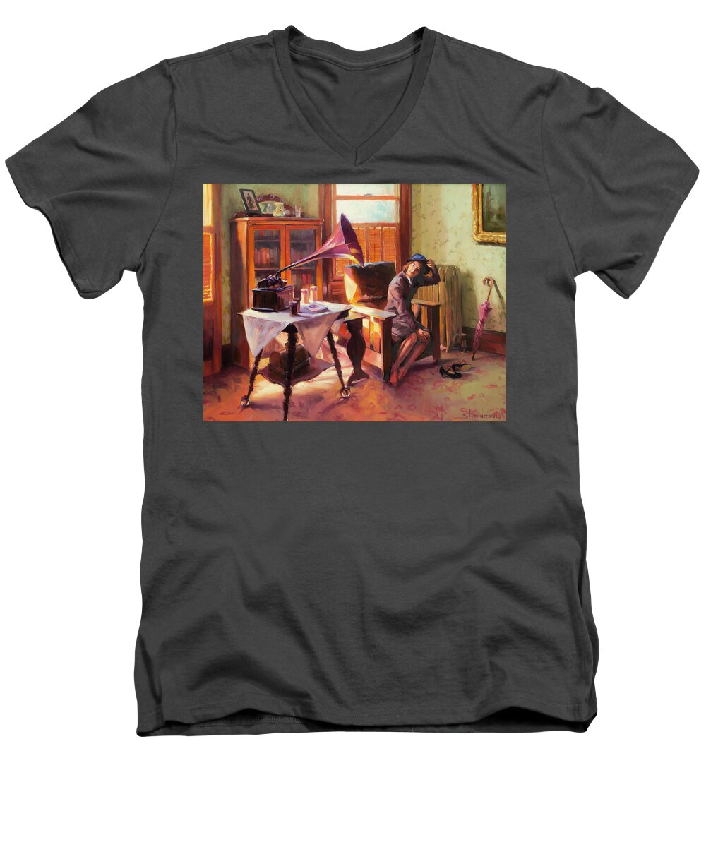 Nostalgia Men's V-Neck T-Shirt featuring the painting Ending the Day on a Good Note by Steve Henderson