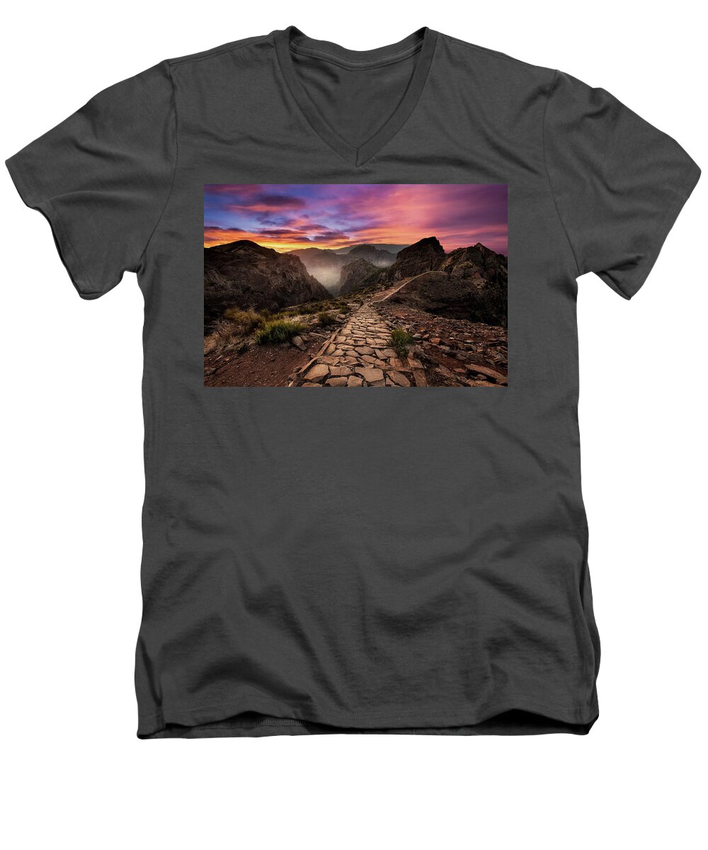 Mountain Men's V-Neck T-Shirt featuring the photograph Endless path by Jorge Maia