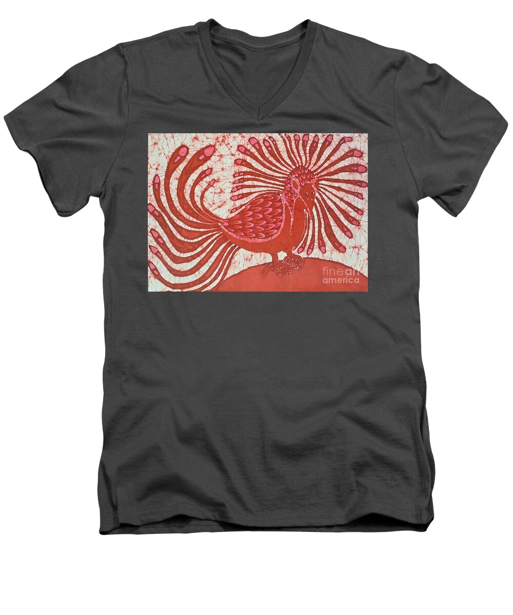  Batik Men's V-Neck T-Shirt featuring the tapestry - textile Energy Bird by Carol Law Conklin