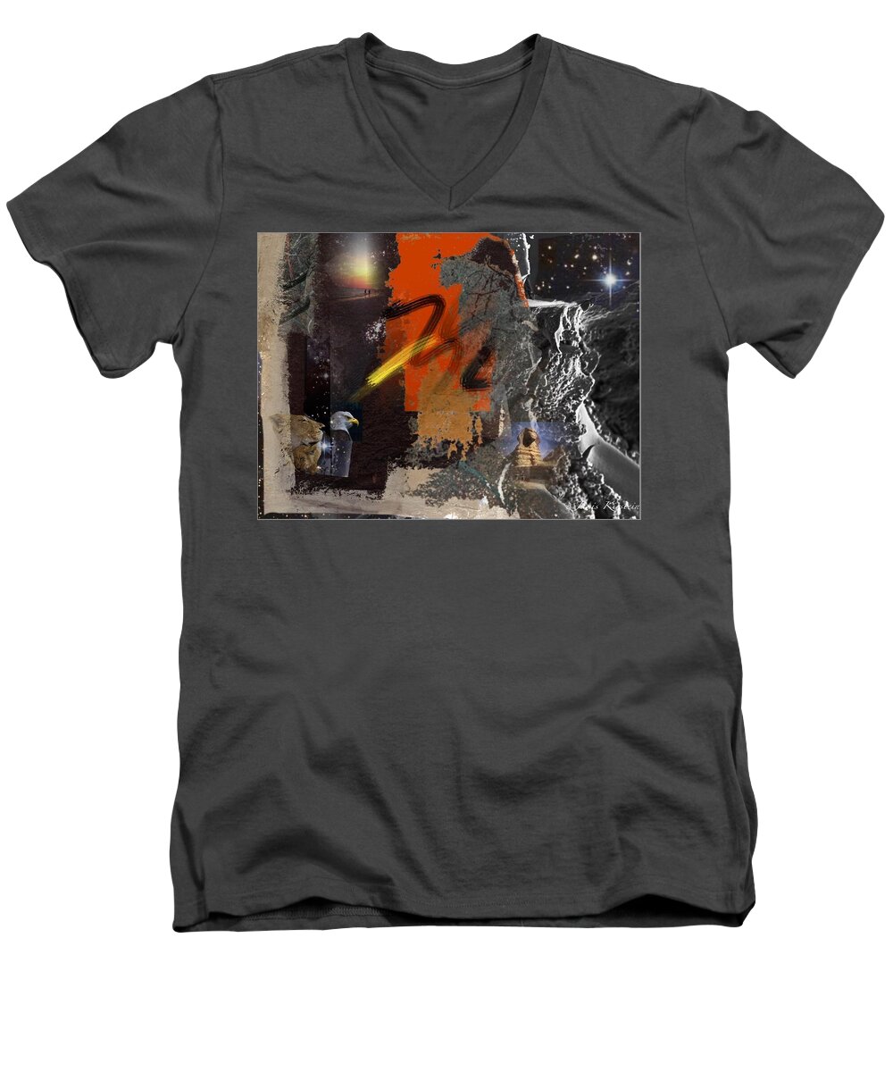 Mixed Media Men's V-Neck T-Shirt featuring the mixed media Energy Fields 2 by Janis Kirstein