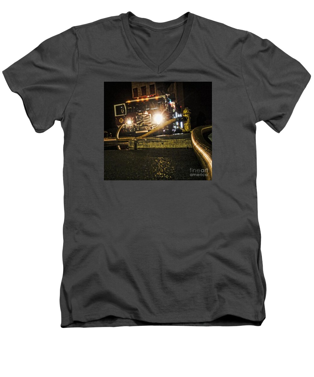 Engine 4 Men's V-Neck T-Shirt featuring the photograph Engine 4 by Jim Lepard
