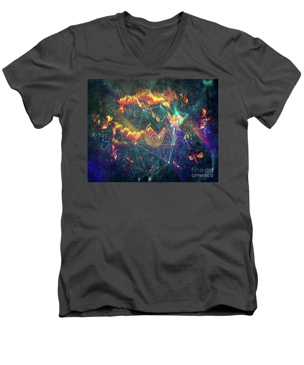 Doctor Who Men's V-Neck T-Shirt featuring the digital art Escaping The Vortex by Digital Art Cafe