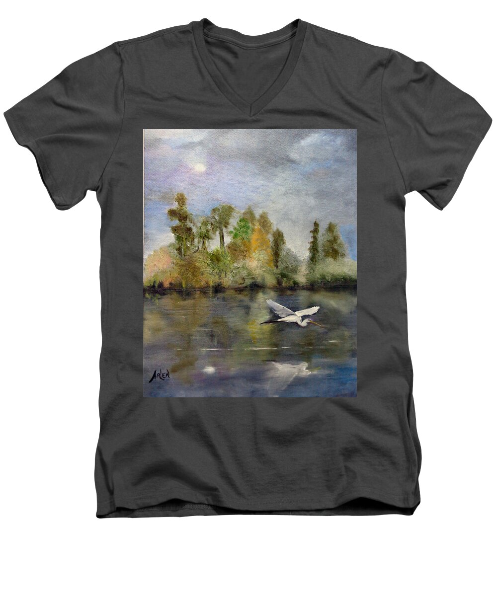 Seascape Men's V-Neck T-Shirt featuring the painting Evening Flight by Arlen Avernian - Thorensen