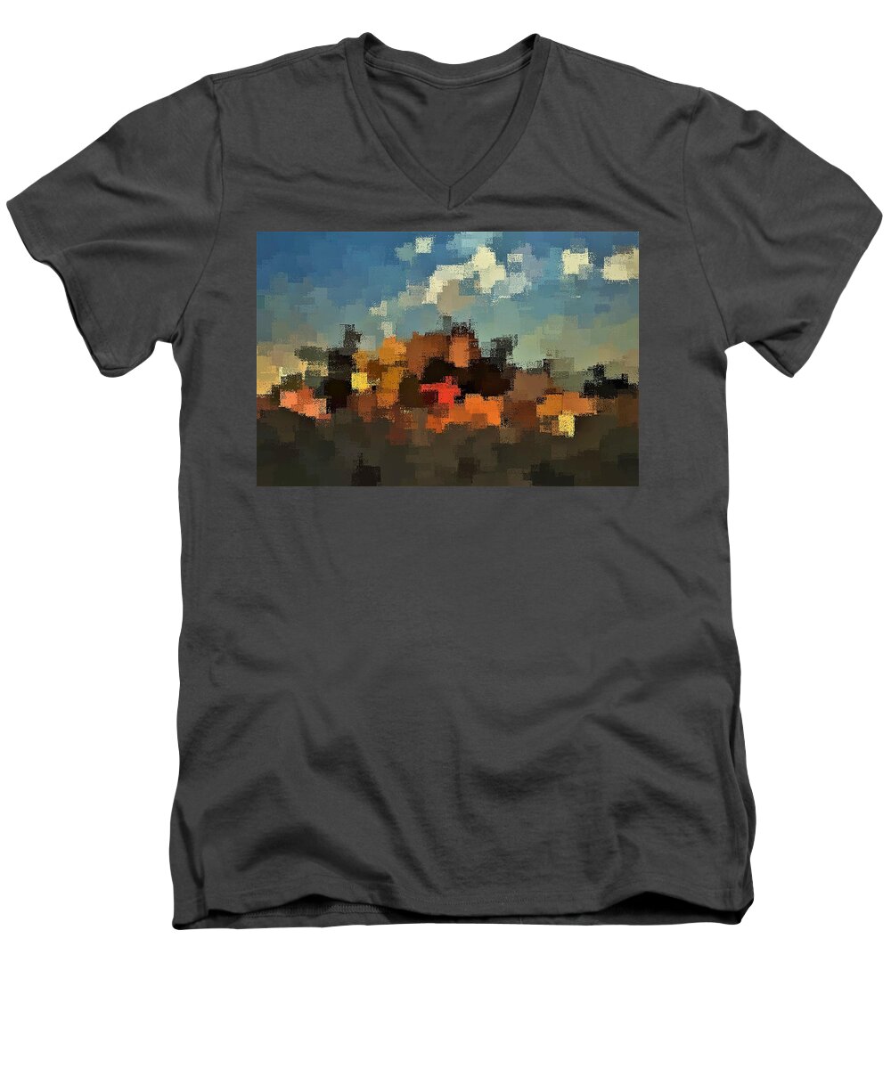 Rural Men's V-Neck T-Shirt featuring the digital art Evening at the Farm by David Manlove