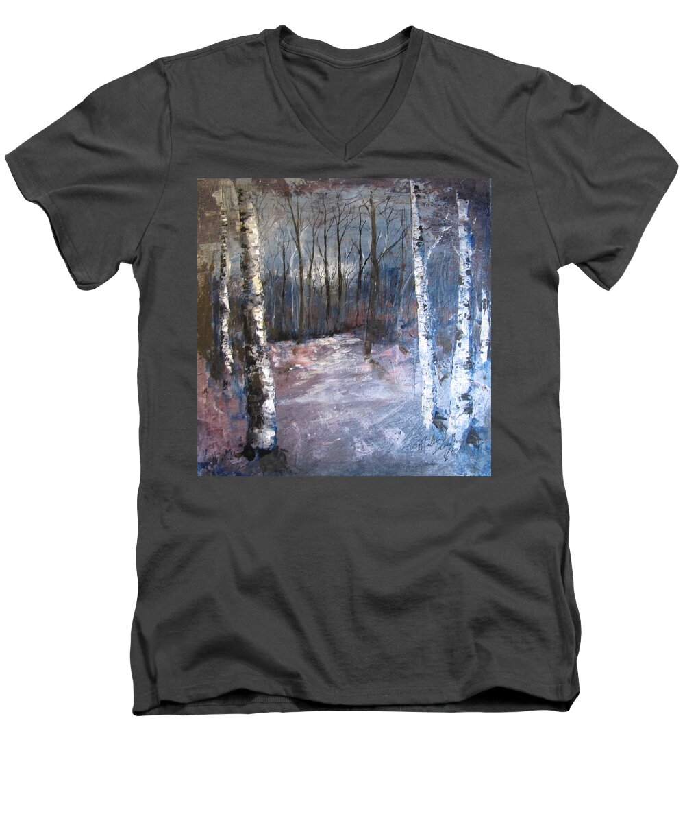 Landscape Men's V-Neck T-Shirt featuring the painting Evening meadow by Melanie Stanton
