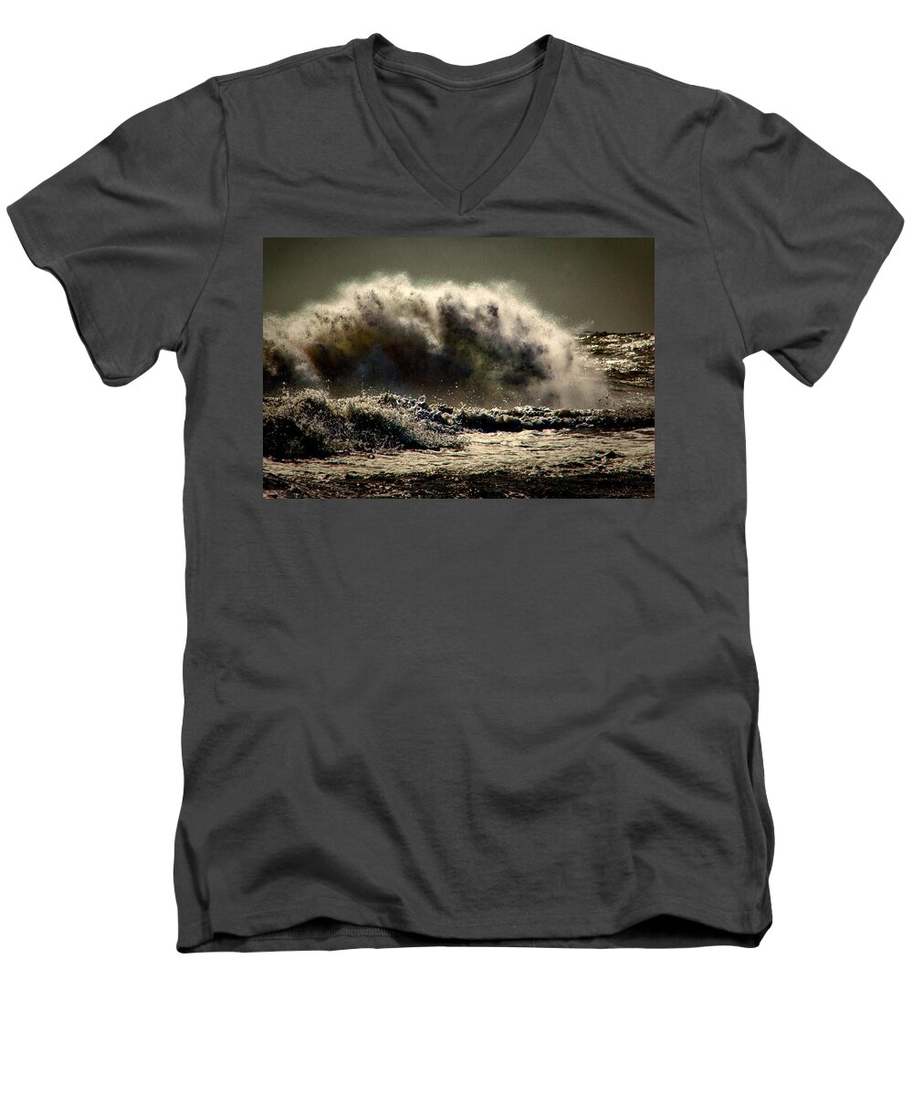 Atlantic Ocean Men's V-Neck T-Shirt featuring the photograph Explosion In The Ocean by Bill Swartwout