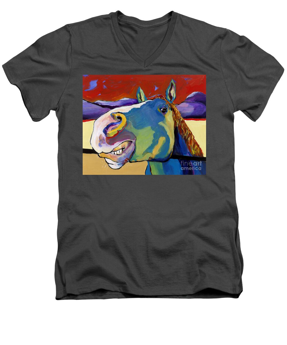 Animal Painting Men's V-Neck T-Shirt featuring the painting Eye To Eye by Pat Saunders-White