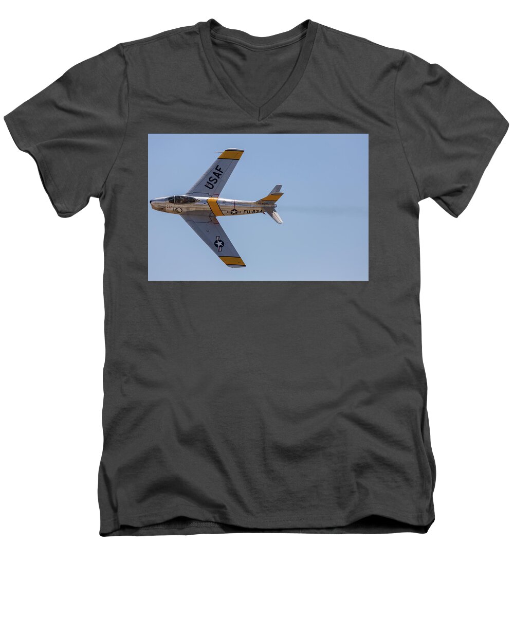 F-86 Men's V-Neck T-Shirt featuring the photograph F-86 Jolley Roger by John Daly