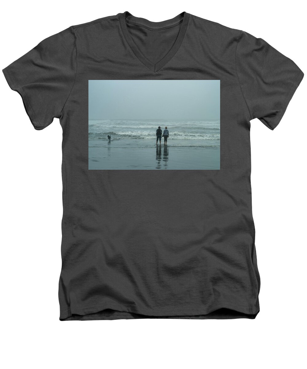 Beaches Men's V-Neck T-Shirt featuring the photograph Facing It Together by Steven Clark