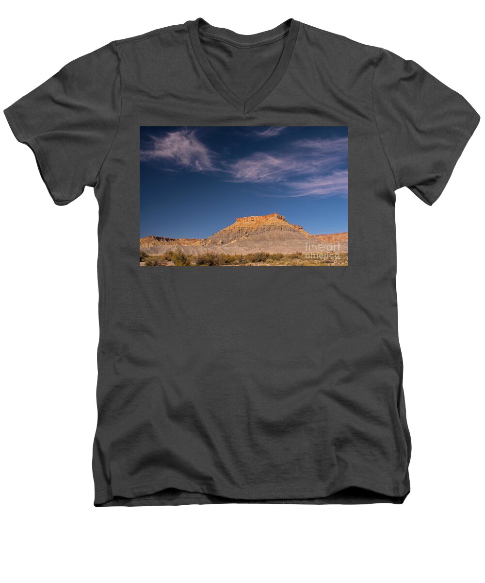 Butte Men's V-Neck T-Shirt featuring the photograph Factory Butte Utah by Cindy Murphy - NightVisions