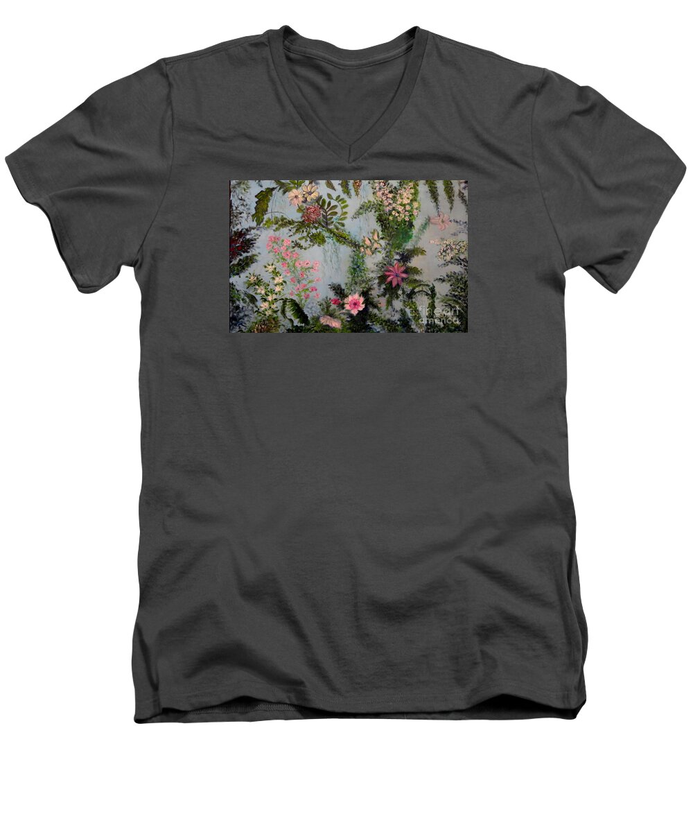 Secret Garden Men's V-Neck T-Shirt featuring the painting Fairies Garden by Dagmar Helbig