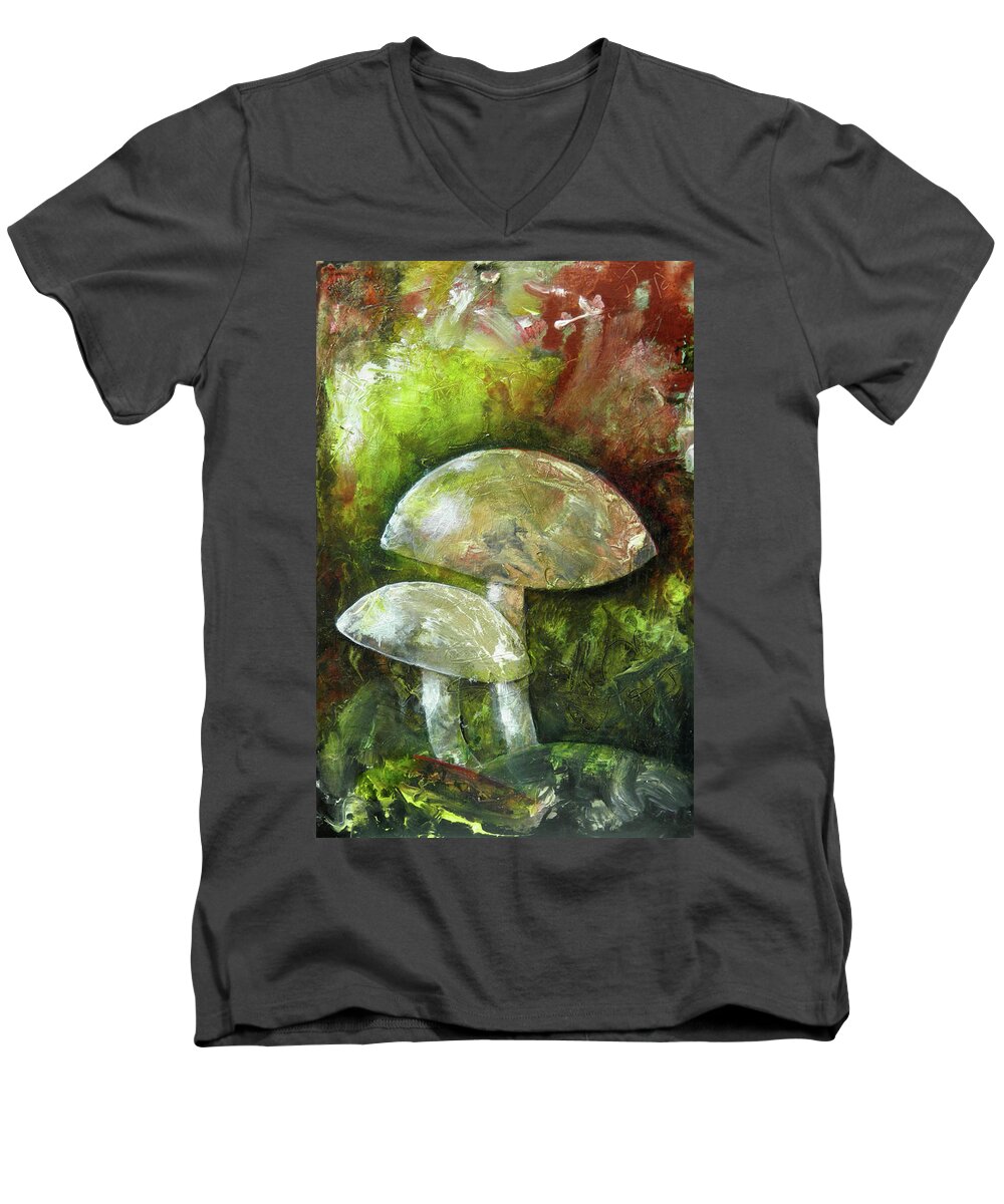 Toadstools Men's V-Neck T-Shirt featuring the painting Fairy Kingdom Toadstool by Terry Honstead