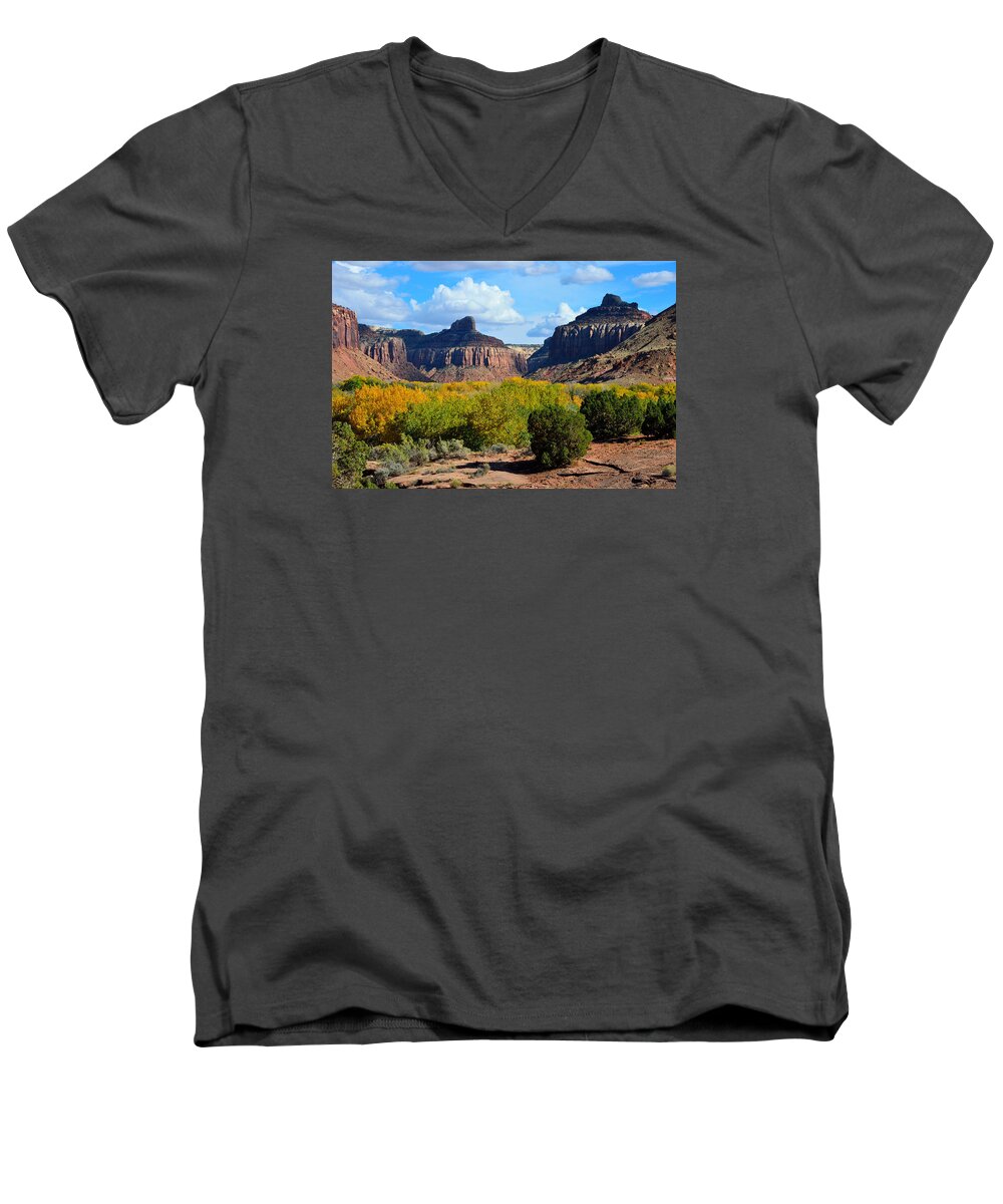 Indian Men's V-Neck T-Shirt featuring the photograph Fall at Indian Creek by Tranquil Light Photography