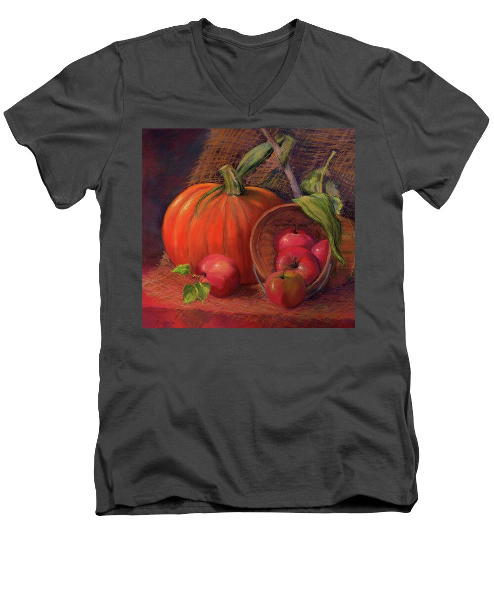 Pumpkin Men's V-Neck T-Shirt featuring the pastel Fall Display by Vikki Bouffard