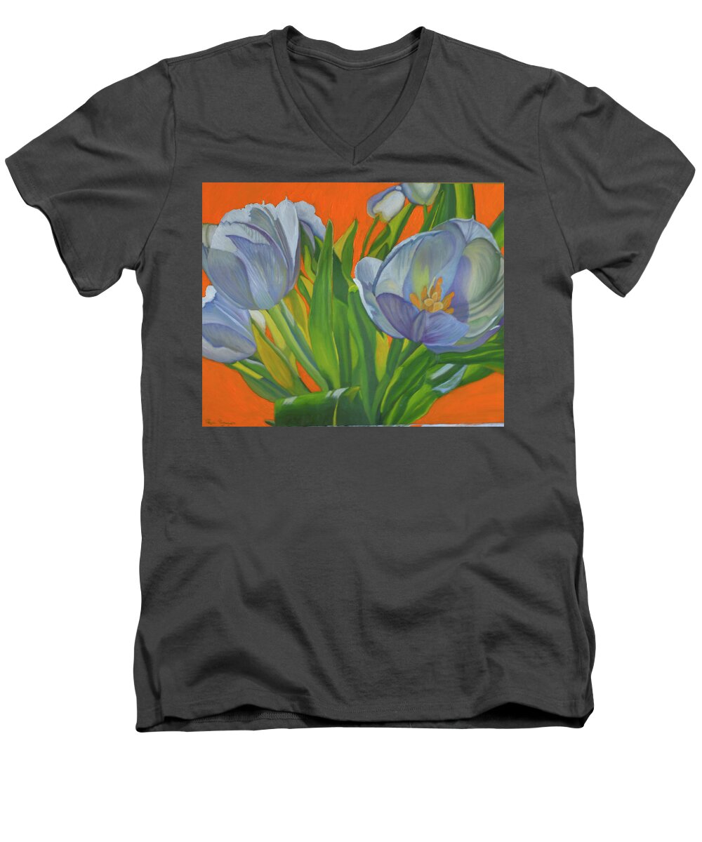 Floral Painting Men's V-Neck T-Shirt featuring the painting Fall in love by Thu Nguyen