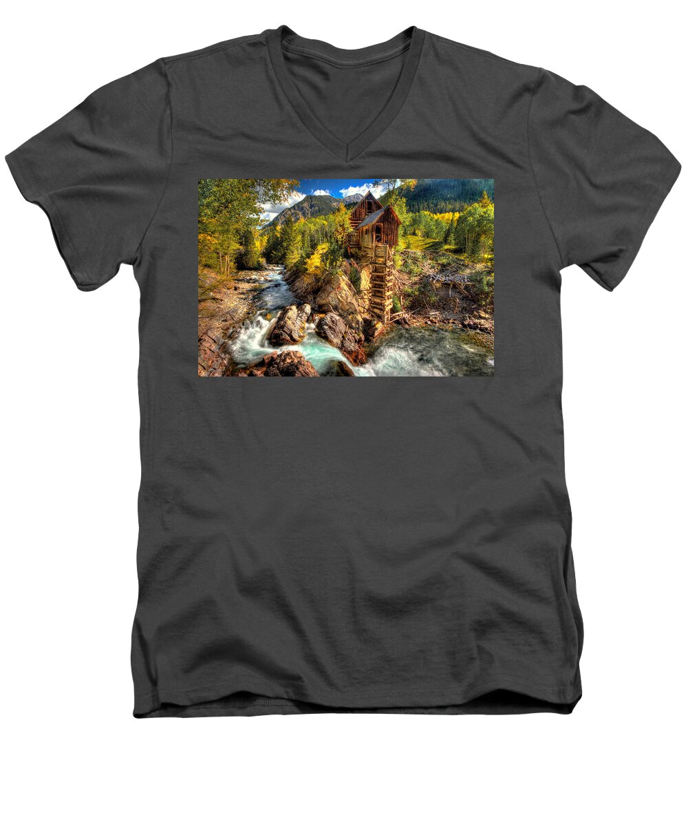 Crystal Mill Men's V-Neck T-Shirt featuring the photograph Fall n Mill by Ryan Smith