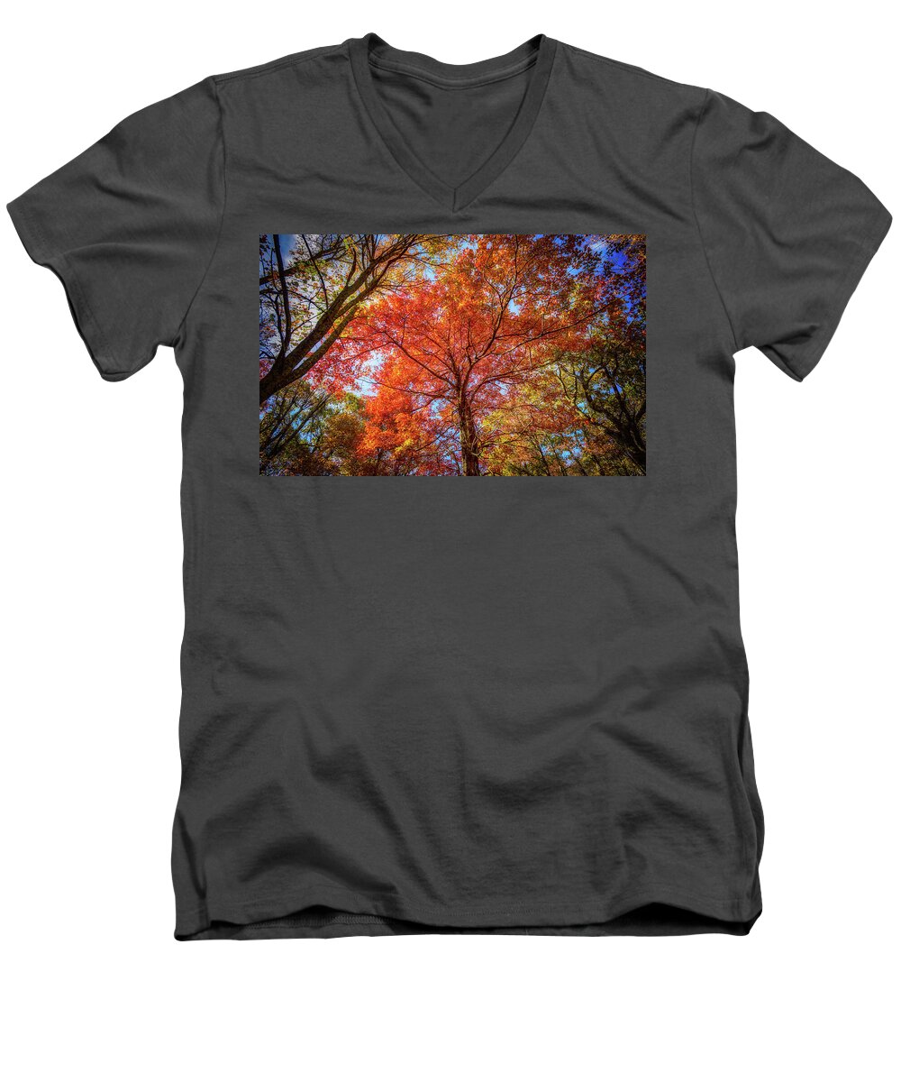 Landscape Men's V-Neck T-Shirt featuring the photograph Fall Red by Joe Shrader