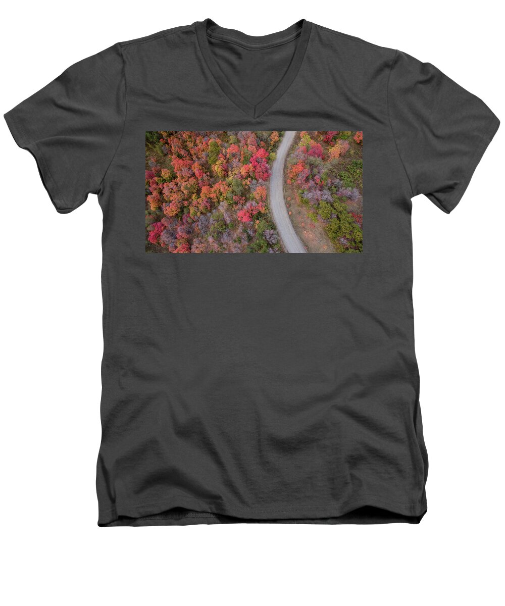 Fall Men's V-Neck T-Shirt featuring the photograph Fall Road by Wesley Aston
