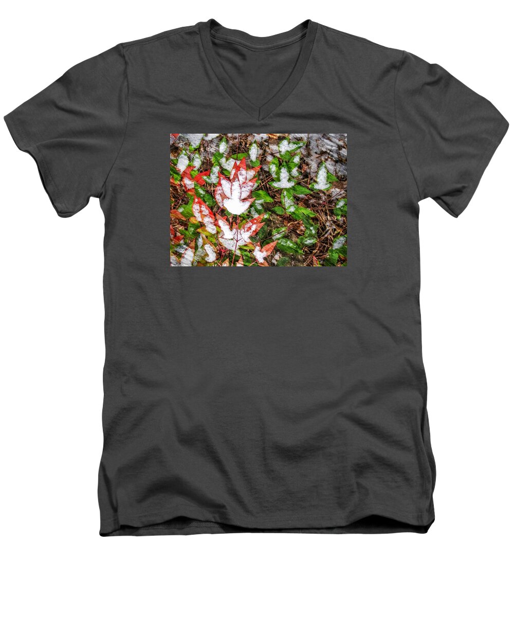 Snow Men's V-Neck T-Shirt featuring the photograph Fall Snow by Ches Black