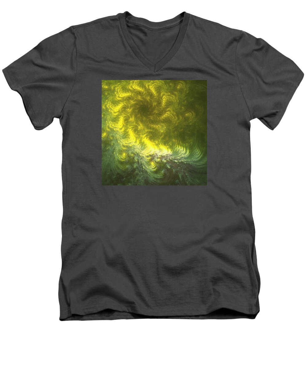 Fractal Men's V-Neck T-Shirt featuring the digital art Falling Into Place by Jeff Iverson