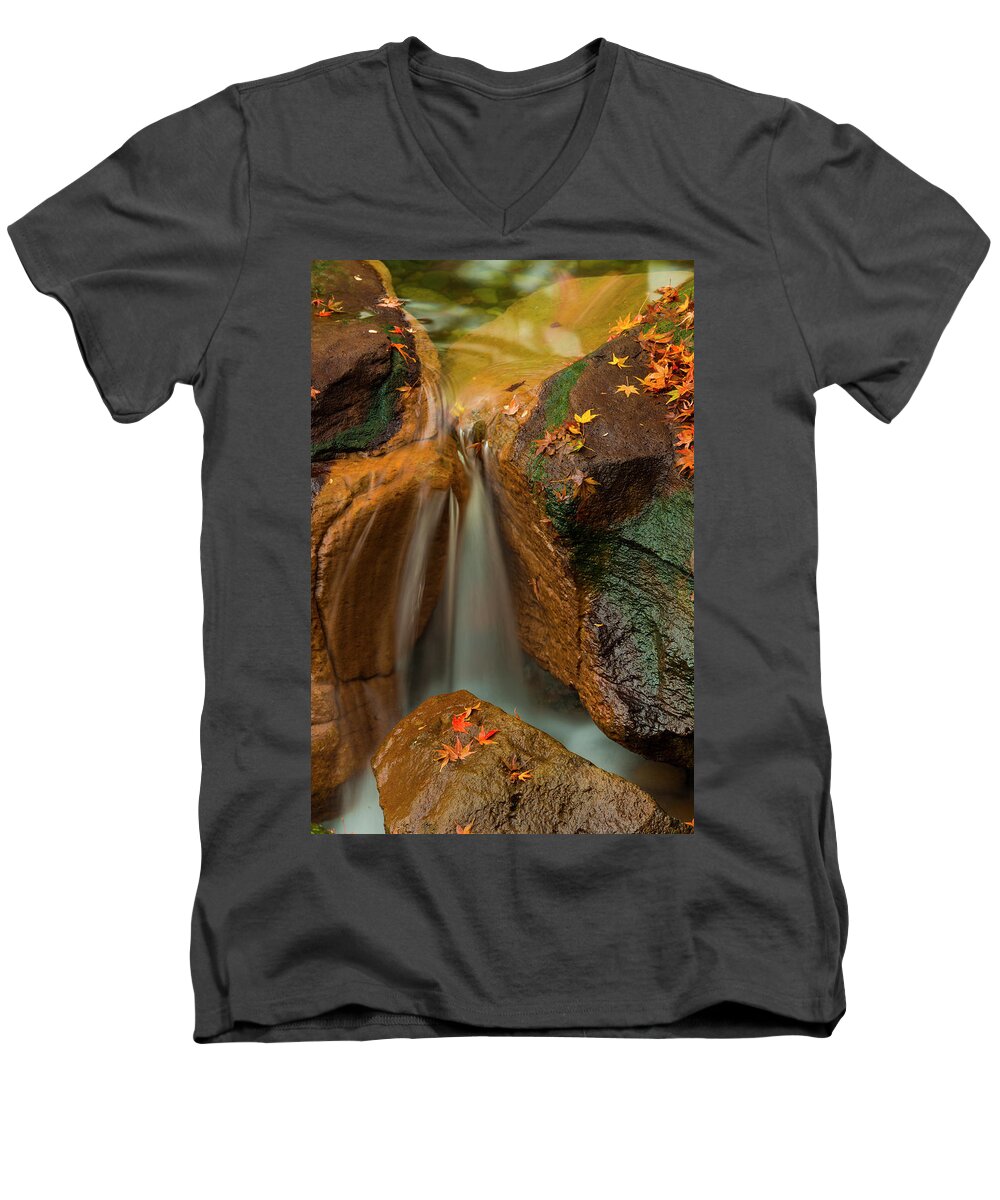Water Fall Men's V-Neck T-Shirt featuring the digital art Falls in motion by Michael Lee