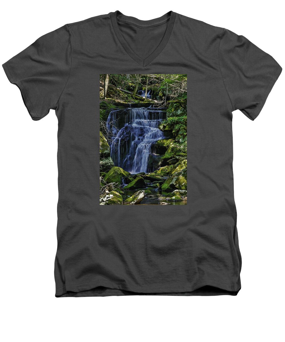 Stream Men's V-Neck T-Shirt featuring the photograph Falls in Vermont Mountain Stream by Vance Bell