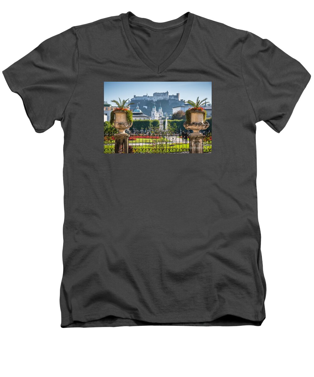 Alps Men's V-Neck T-Shirt featuring the photograph Famous Mirabell Gardens in Salzburg by JR Photography