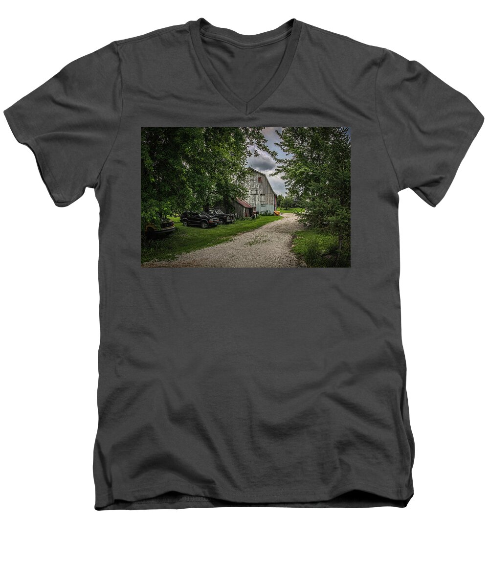 Farm Men's V-Neck T-Shirt featuring the photograph Farm Drive by Ray Congrove