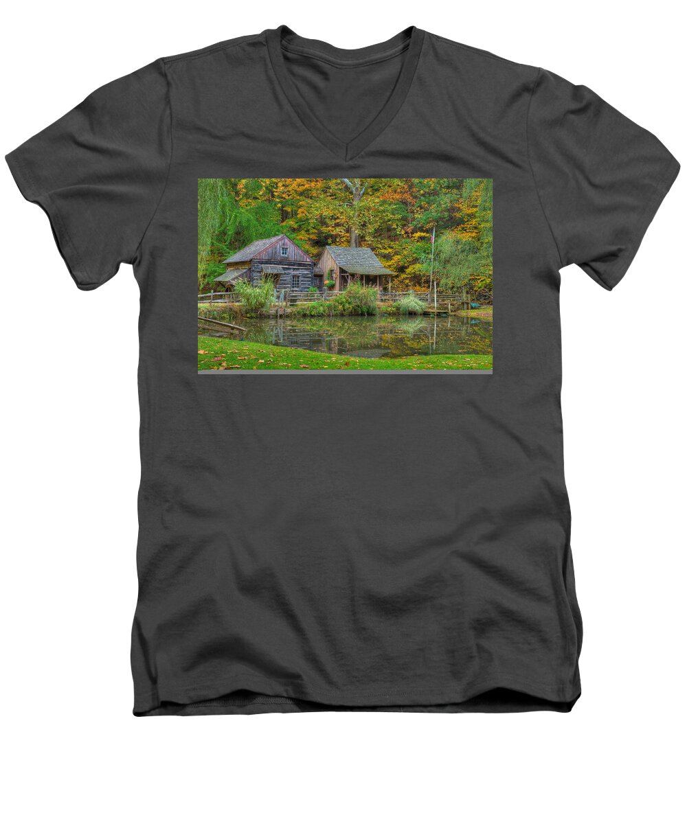 Farm Men's V-Neck T-Shirt featuring the photograph Farm in Woods by William Jobes