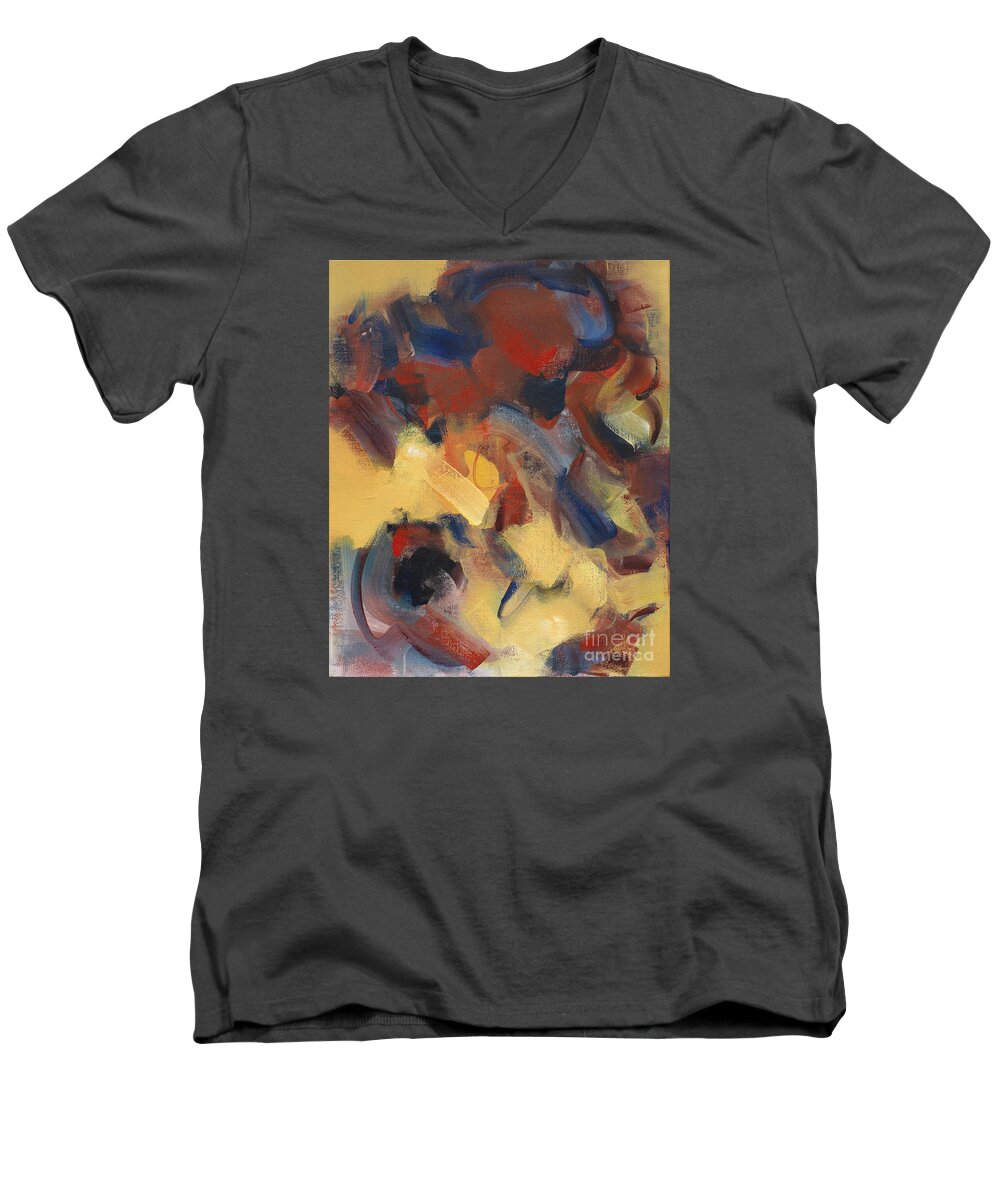 Yellows Men's V-Neck T-Shirt featuring the painting Fear of The Enemy by Ritchard Rodriguez