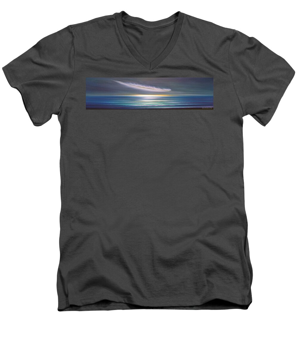 Sunset Men's V-Neck T-Shirt featuring the painting Feather Panoramic Sunset by Gina De Gorna