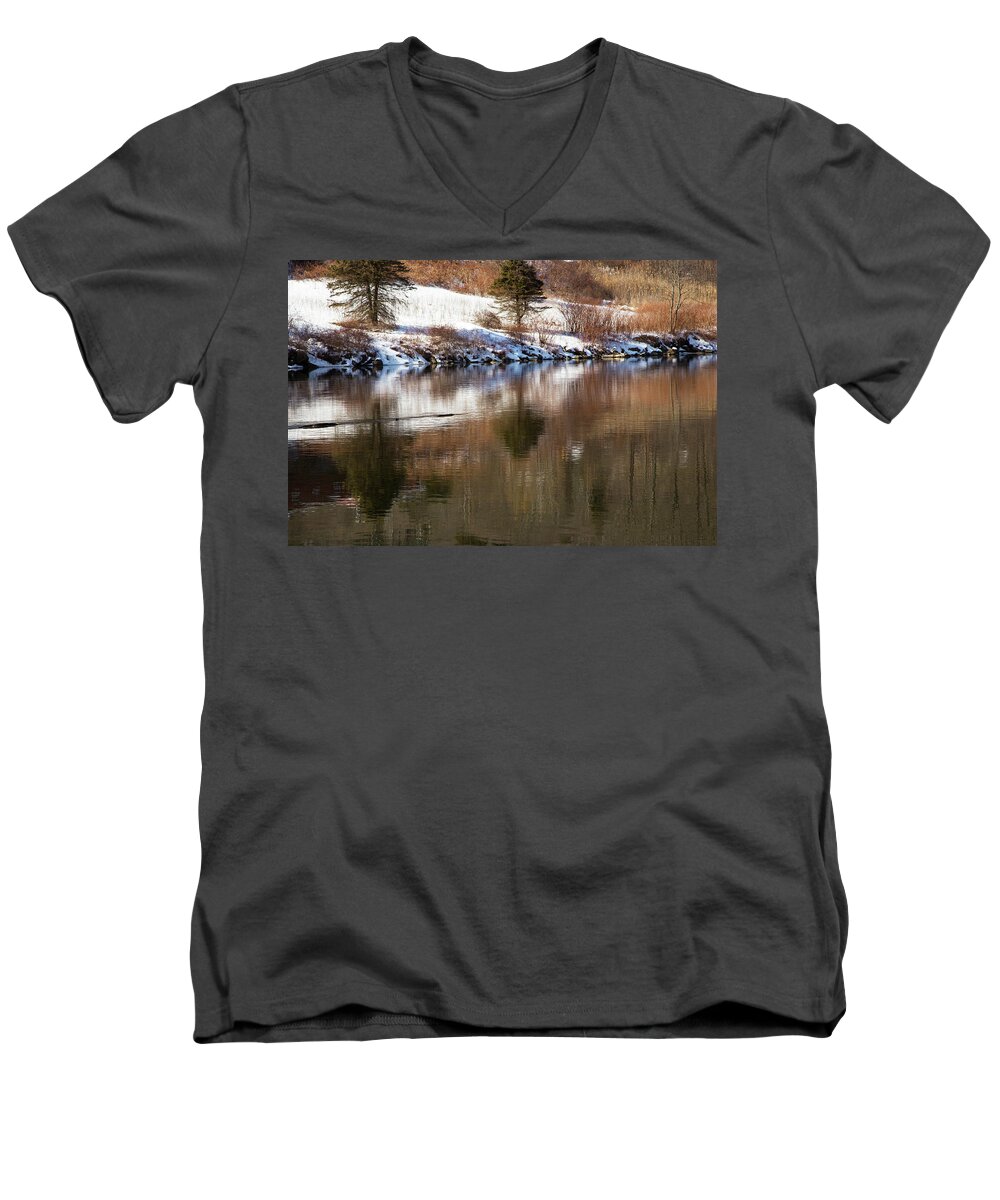 Winter Reflects Men's V-Neck T-Shirt featuring the photograph February Reflections by Karol Livote