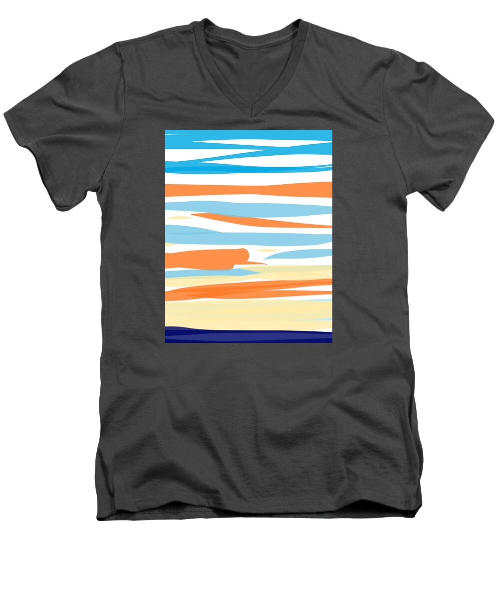 Digital Men's V-Neck T-Shirt featuring the digital art February 2nd 2017 - Evening Sky by Annekathrin Hansen