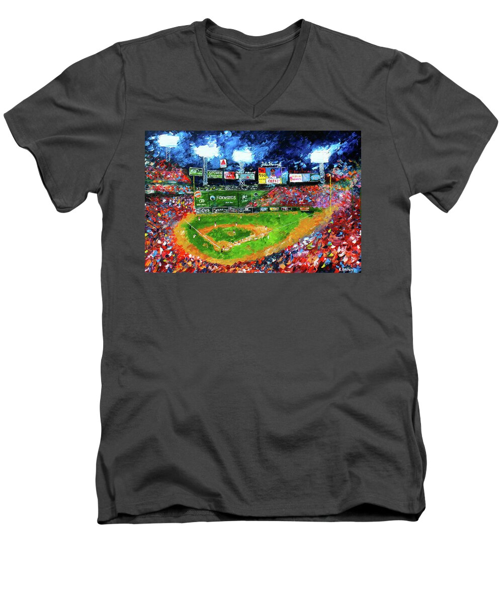 Baseball Men's V-Neck T-Shirt featuring the painting Fenway Park by Kevin Brown