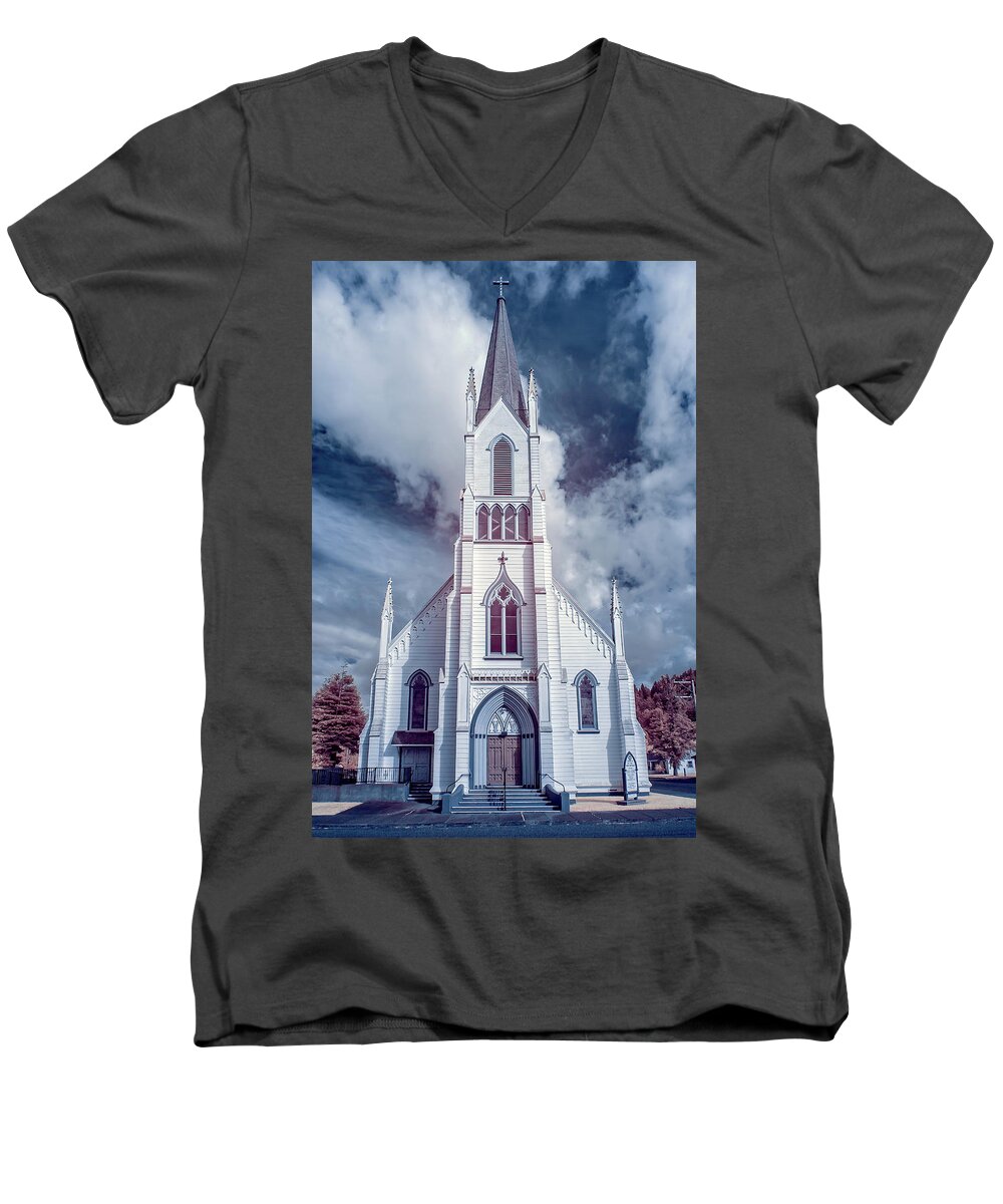 Ferndale Men's V-Neck T-Shirt featuring the photograph Ferndale Church in Infrared by Greg Nyquist