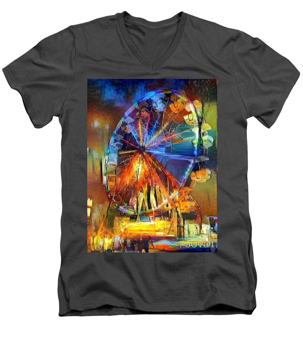 Ferris Wheel Men's V-Neck T-Shirt featuring the digital art Ferris Wheel 1 by Patty Vicknair