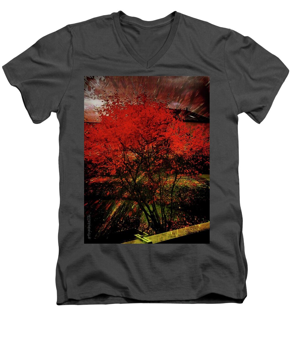 Fire Men's V-Neck T-Shirt featuring the photograph Fiery Dance by Mimulux Patricia No