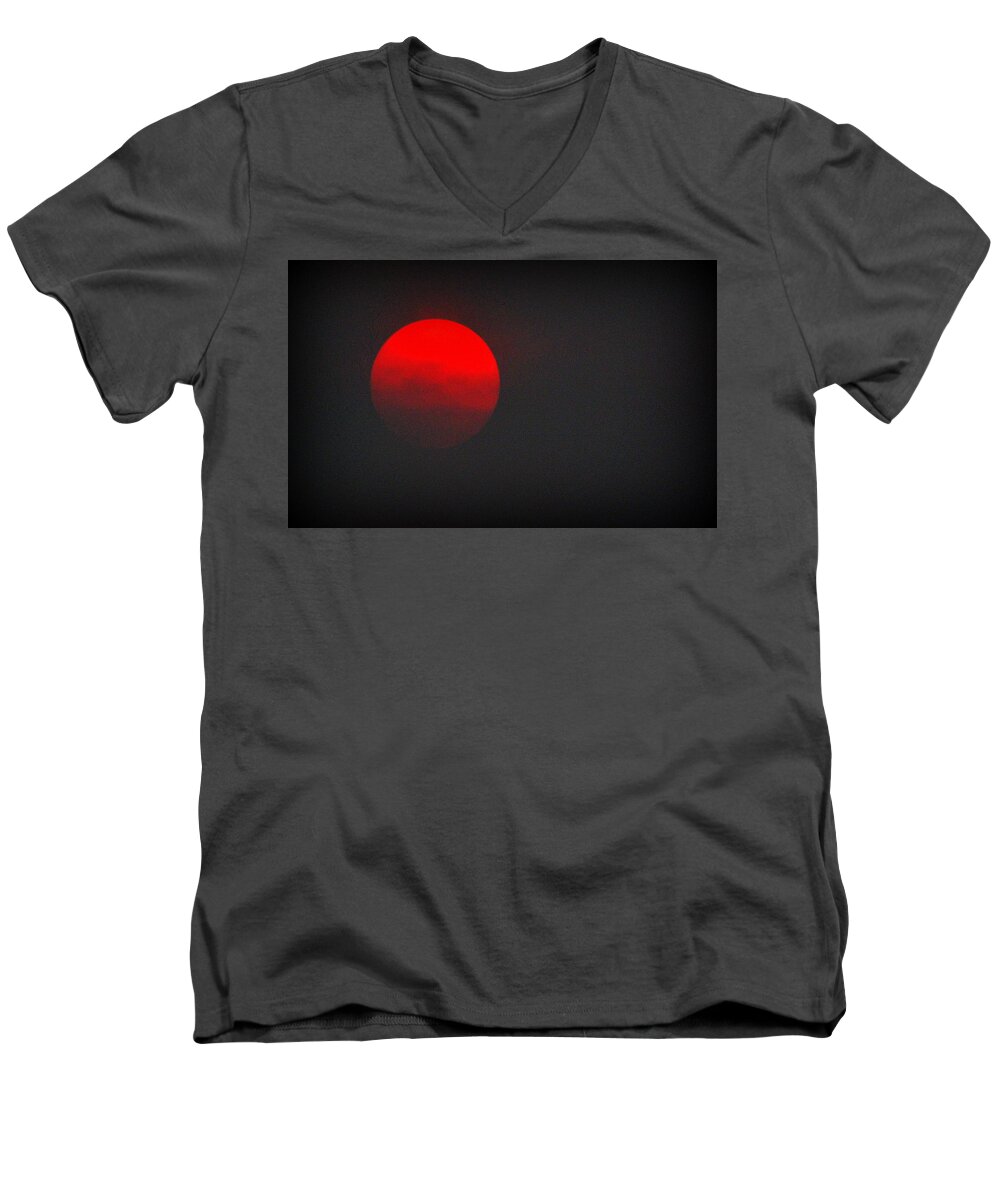 Sunset Men's V-Neck T-Shirt featuring the photograph Fiery Sun by AJ Schibig