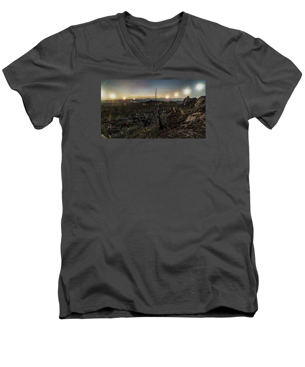 Alaska Men's V-Neck T-Shirt featuring the photograph Finger Mountain Solstice by Ian Johnson