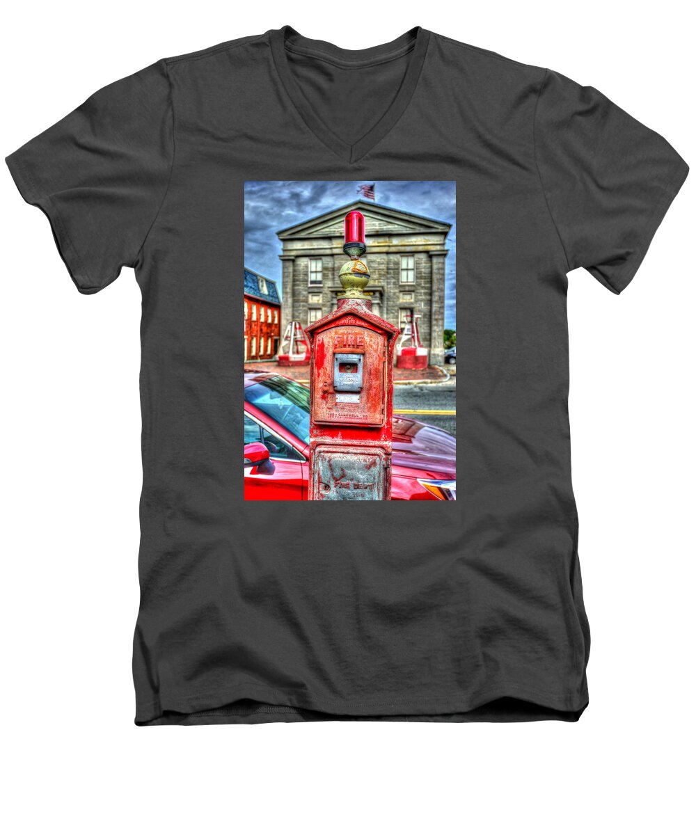 Hdr Men's V-Neck T-Shirt featuring the photograph Fire Alarm Box 375 in Painterly by Matt Swinden